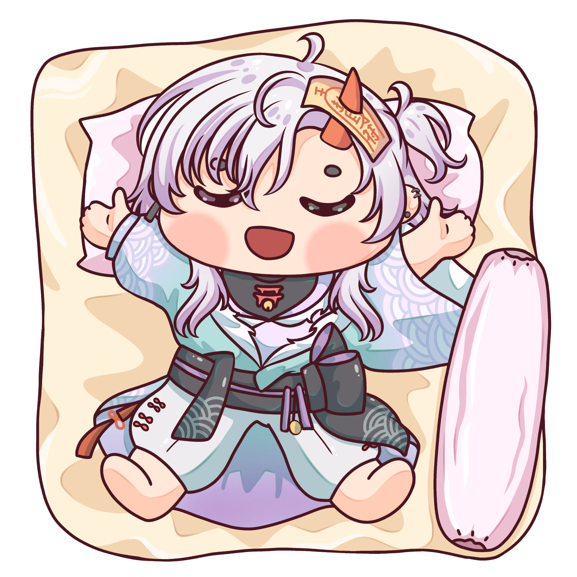 Chibi Mikira asleep on a futon