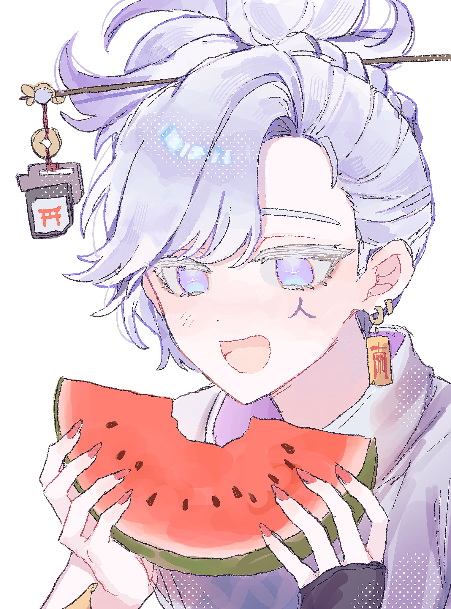 Mikira biting into a watermelon slice